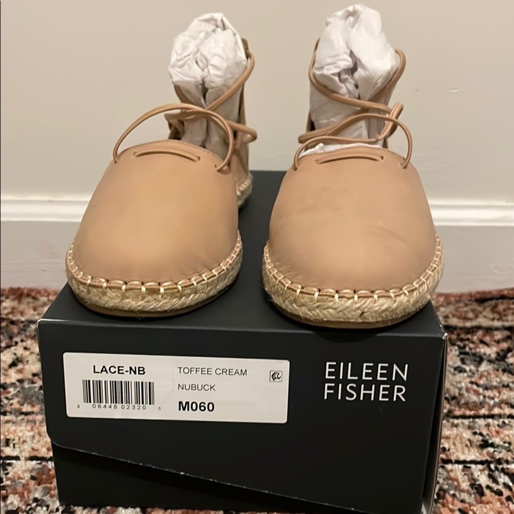 Eileen Fisher Tan/Cream Espadrille Flats with Ankle Straps